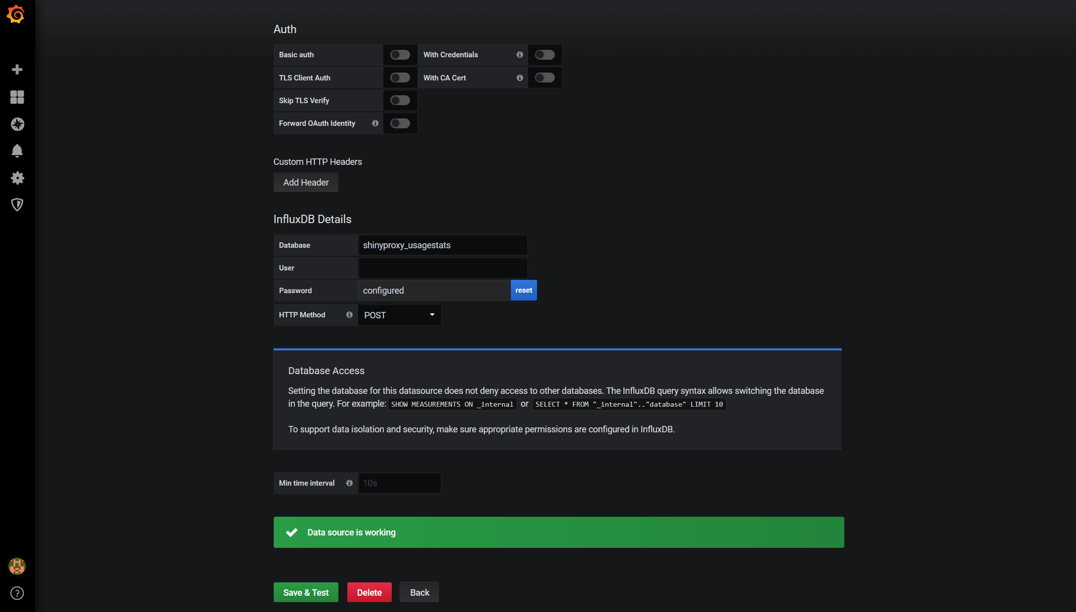 Grafana Database Settings Completed